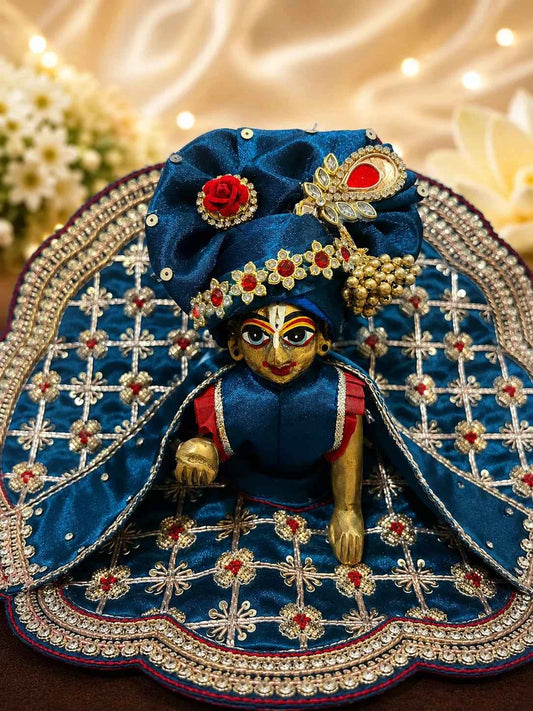 Blue Silk Laddu Gopal Dress with Pagdi