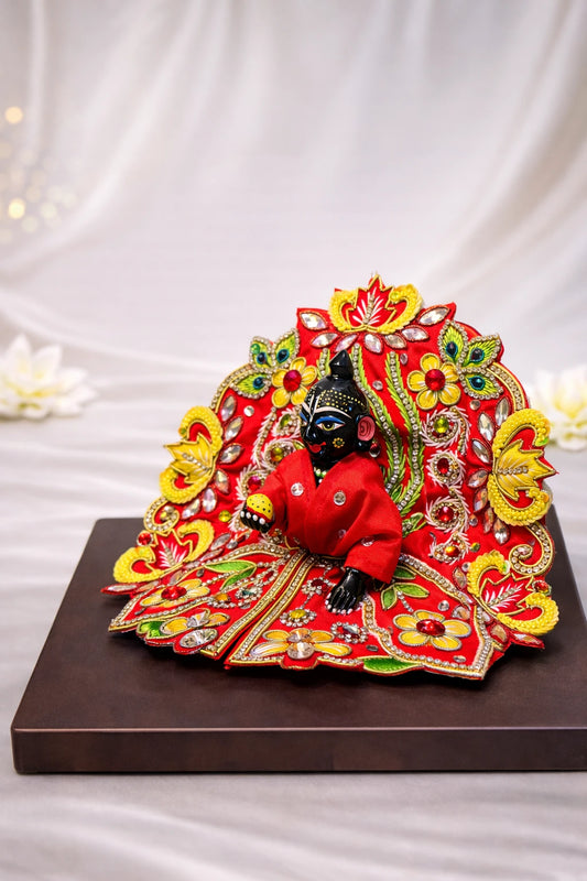Carrot and yellow stone work Laddu Gopal dress handcrafted festive shringar poshak