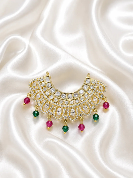 Premium gold plated Crystal Hansuli Hasli collar necklace with white American Diamond pave for Laddu Gopal deity shringar