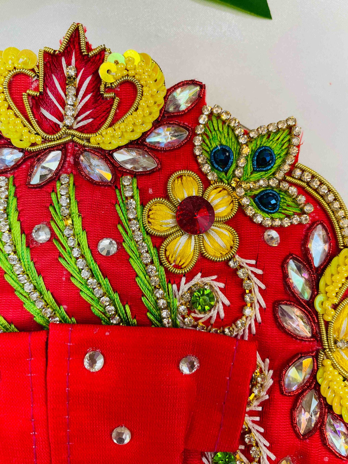 Carrot and yellow stone work Laddu Gopal dress handcrafted festive shringar poshak