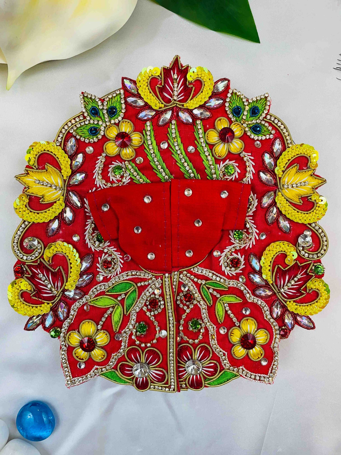 Divine Red & Yellow Zari Work Laddu Gopal Dress 2