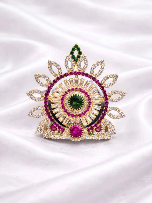 Emerald Pink Sunburst Mukut for Deity