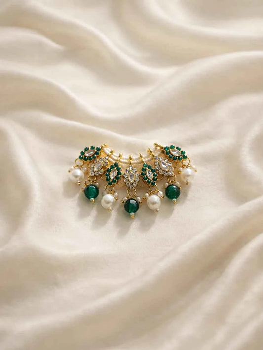 Green Color Classic Pearl Kundan Mala