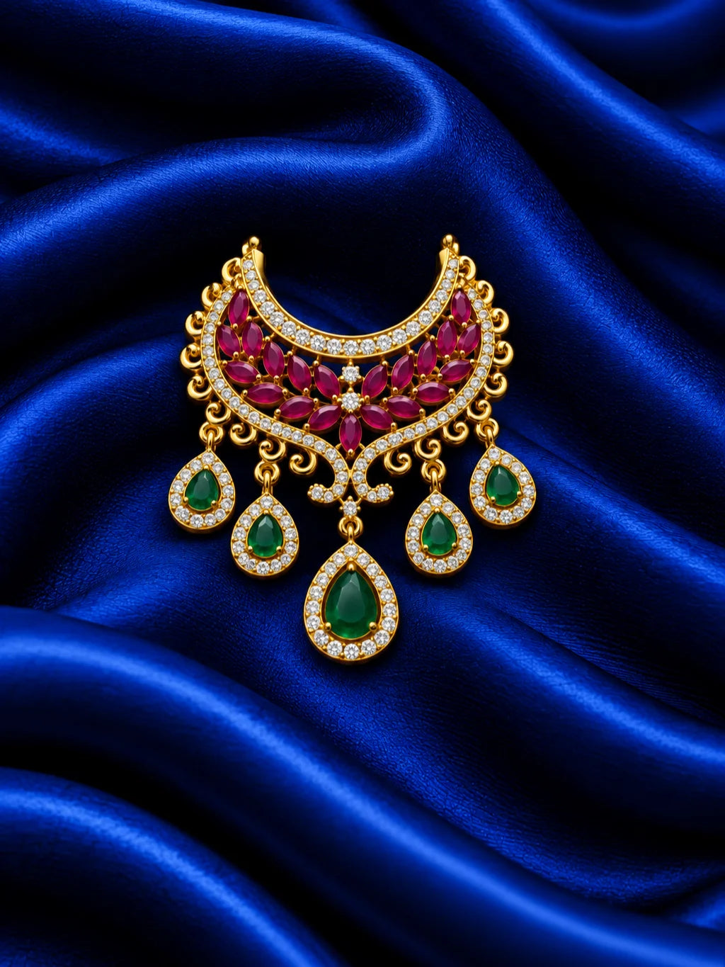 Gulnaar Ratna AD Necklace for Deity with rich jewel-inspired accents and sparkling AD work. An elegant necklace for Laddu Gopal and festive shringar.