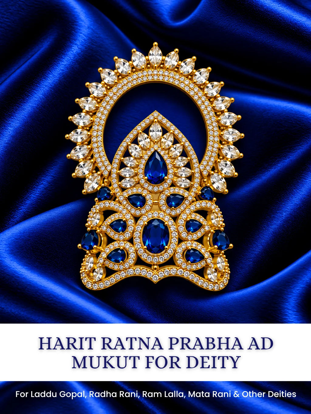 Harit Ratna Prabha AD Mukut for Deity with green jewel-inspired accents and sparkling American Diamond detailing