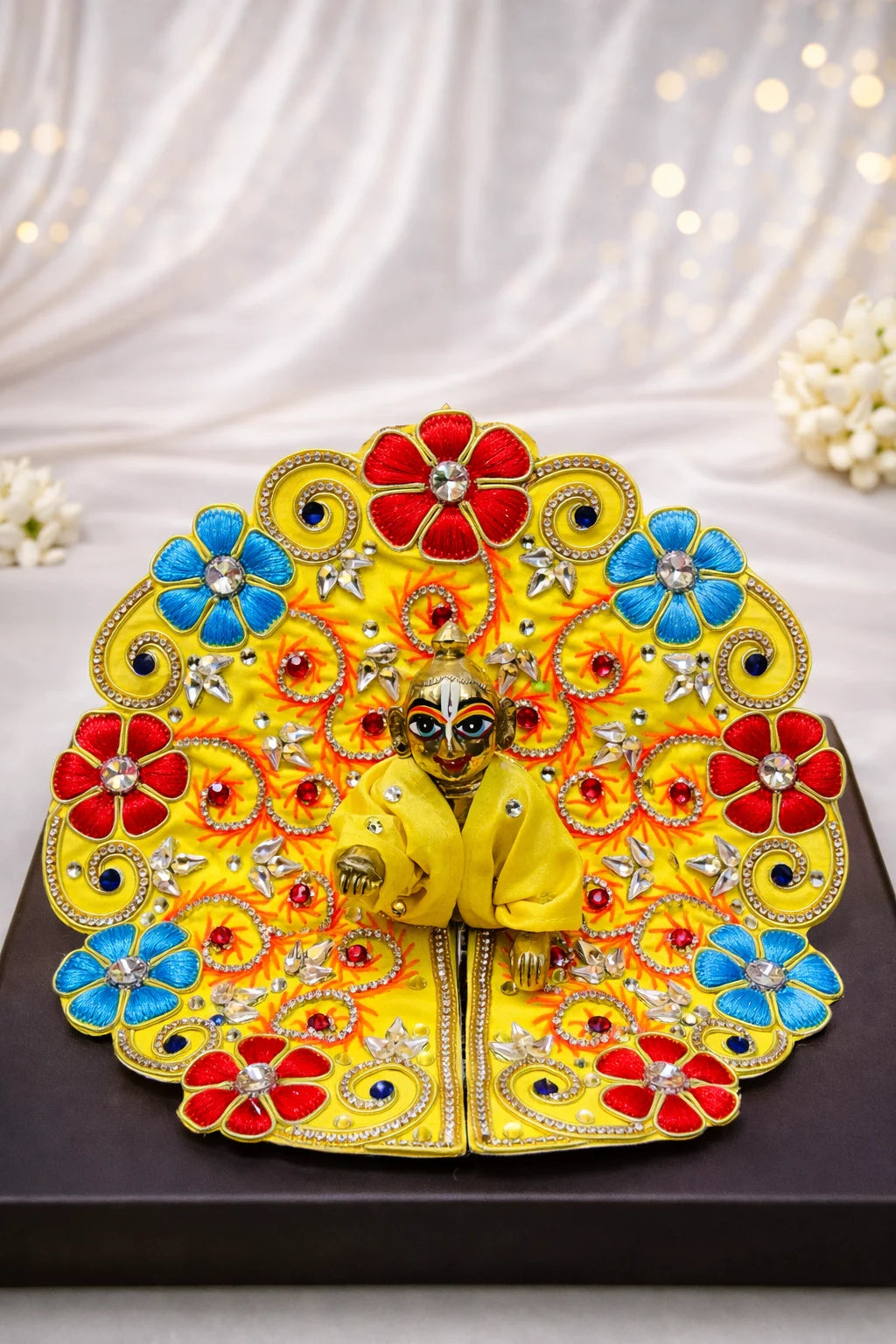 Lemon color embroidered Laddu Gopal dress elegant daily shringar poshak