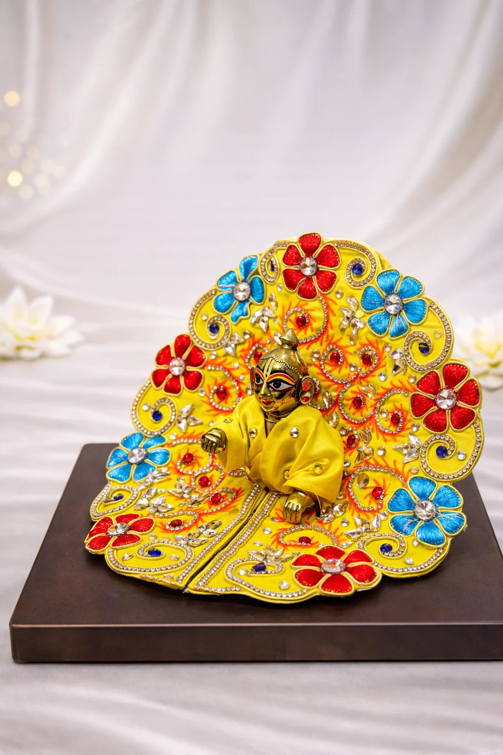 Lemon color embroidered Laddu Gopal dress elegant daily shringar poshak