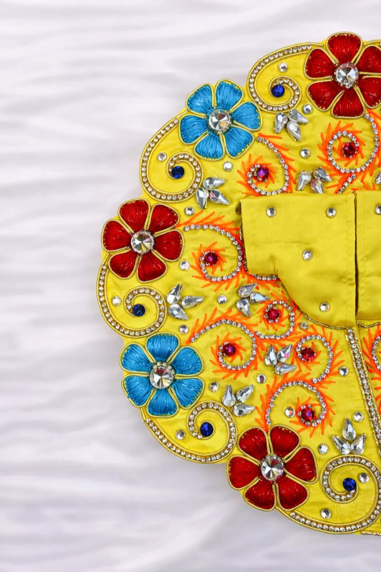 Lemon color embroidered Laddu Gopal dress elegant daily shringar poshak