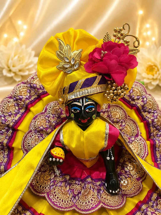 Magenta & Yellow Scalloped Zari Border Laddu Gopal Dress Set