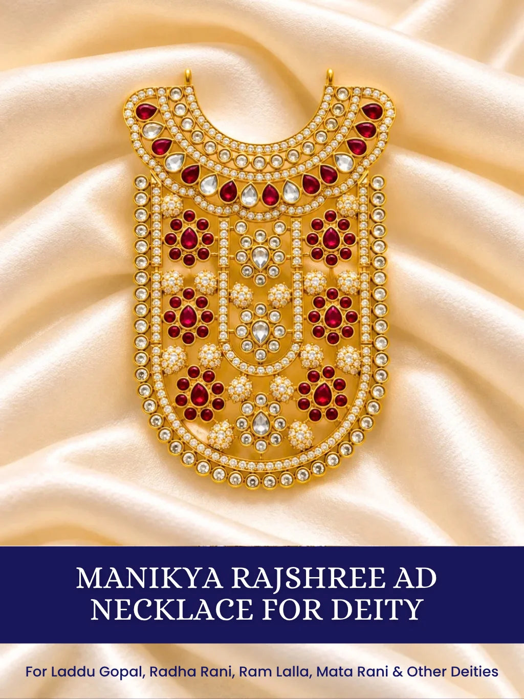 Manikya Rajshree AD Necklace for Deity with ruby-inspired accents and sparkling American Diamond detailing