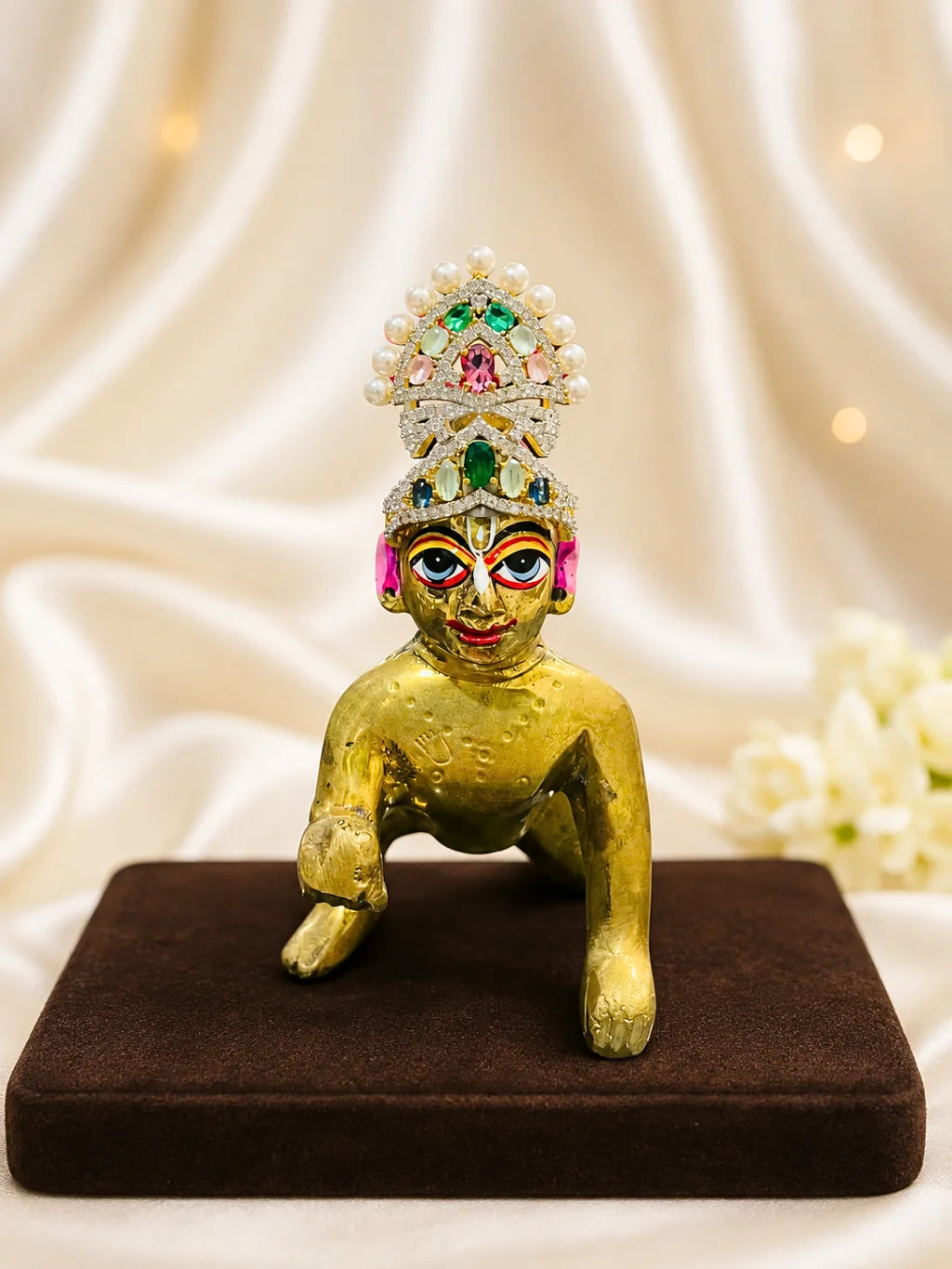 Moti Ratna AD Mukut with pearls and silver-tone stones for deity