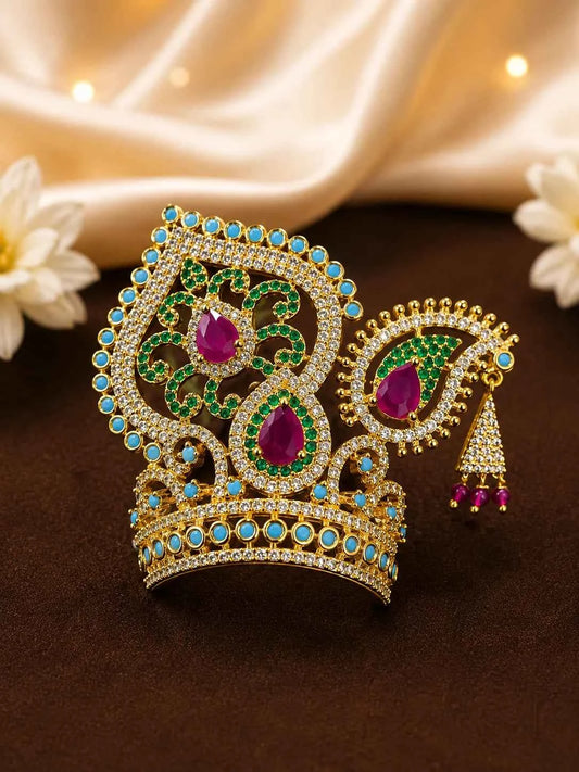 Silver Plated Jadau AD Mukut for Deity