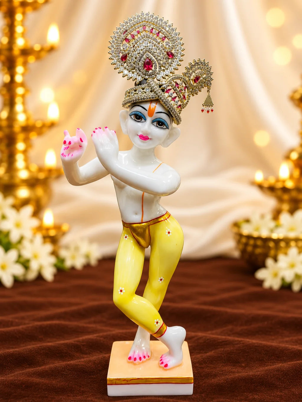 Neel Ratna Darbar AD Mukut for Deity with royal blue jewel-inspired accents and sparkling American Diamond detailing