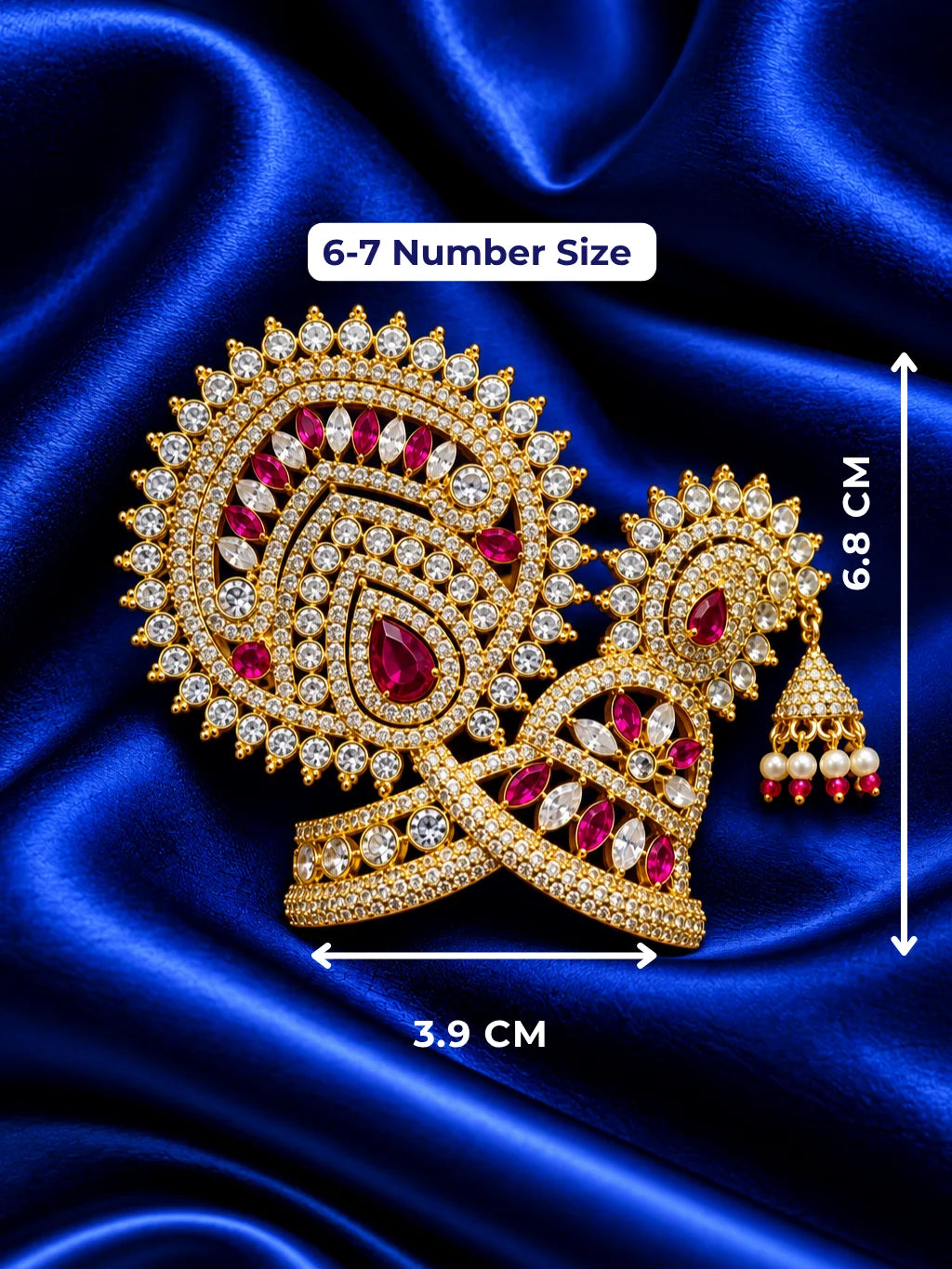 Neel Ratna Darbar AD Mukut for Deity with royal blue jewel-inspired accents and sparkling American Diamond detailing