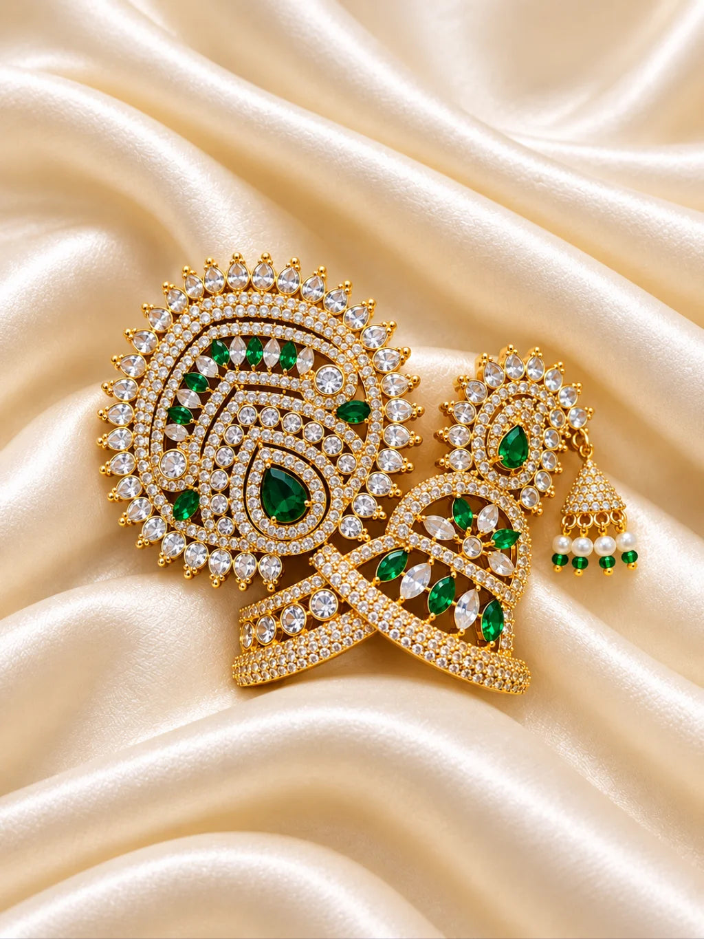 Neel Ratna Darbar AD Mukut for Deity with royal blue jewel-inspired accents and sparkling American Diamond detailing