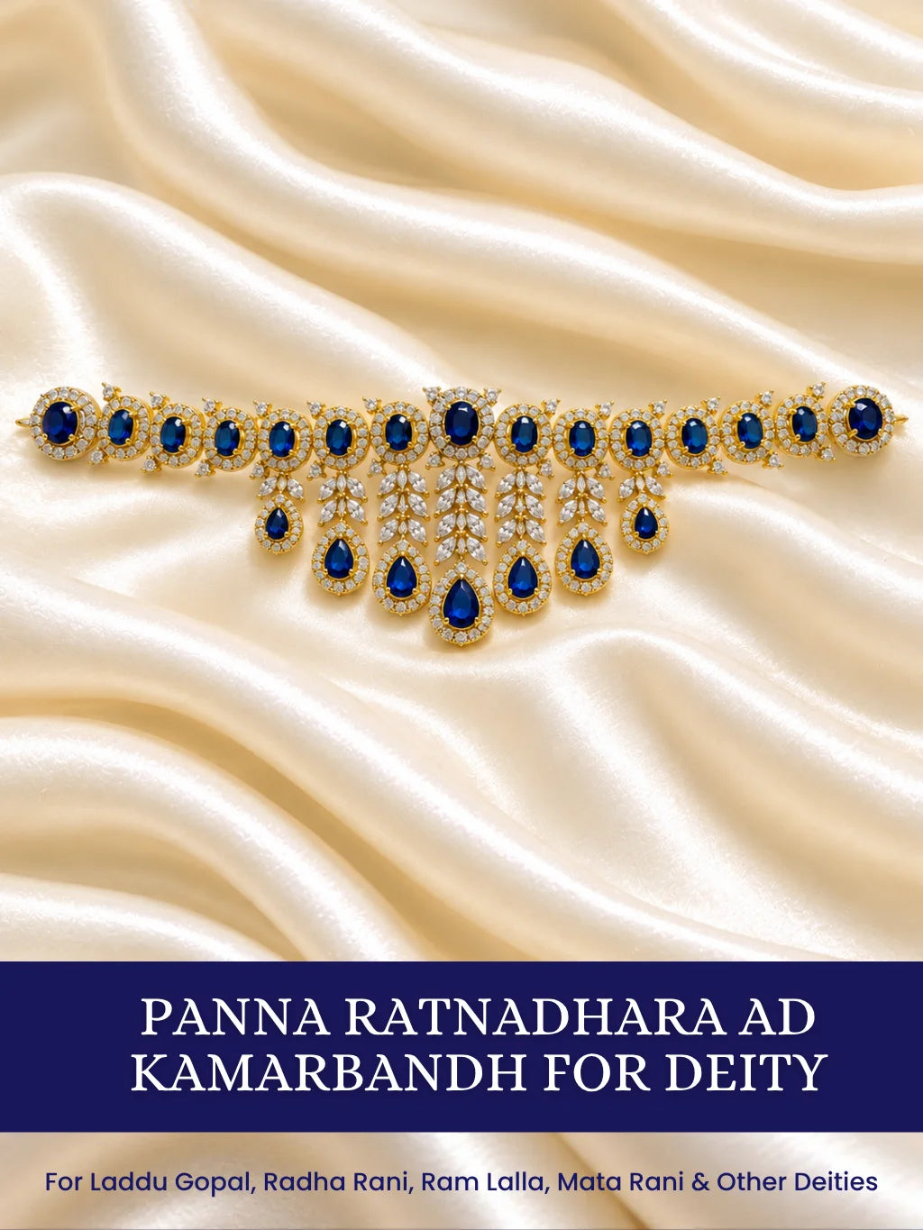 Panna Ratnadhara AD Kamarbandh for Deity featuring emerald-green inspired jewel detailing and sparkling American Diamond work for traditional deity waist shringar