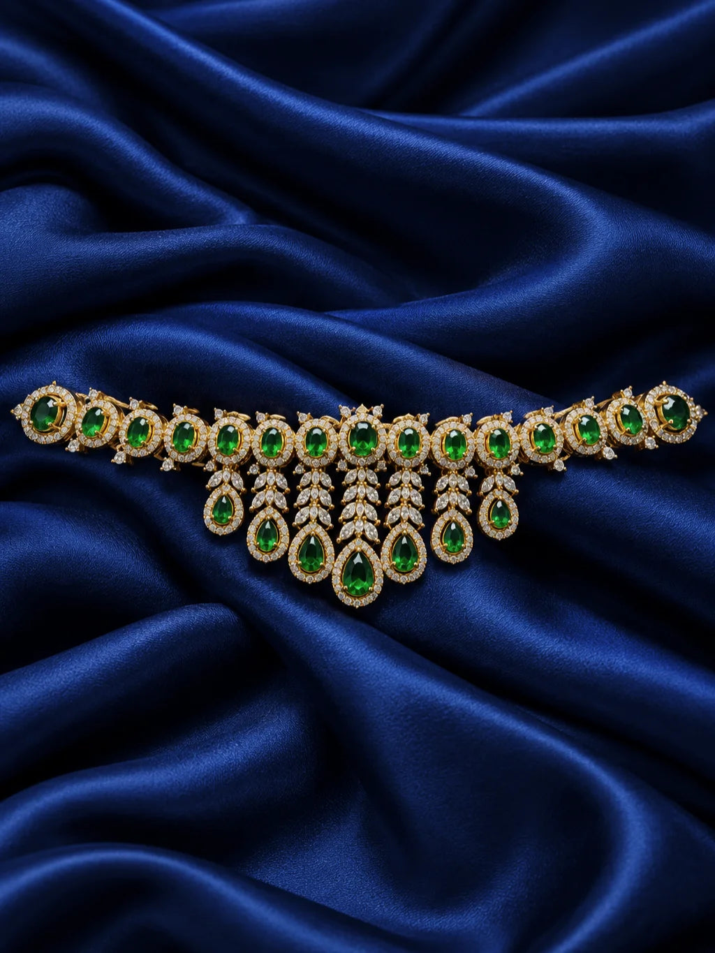 Panna Ratnadhara AD Kamarbandh for Deity featuring emerald-green inspired jewel detailing and sparkling American Diamond work for traditional deity waist shringar