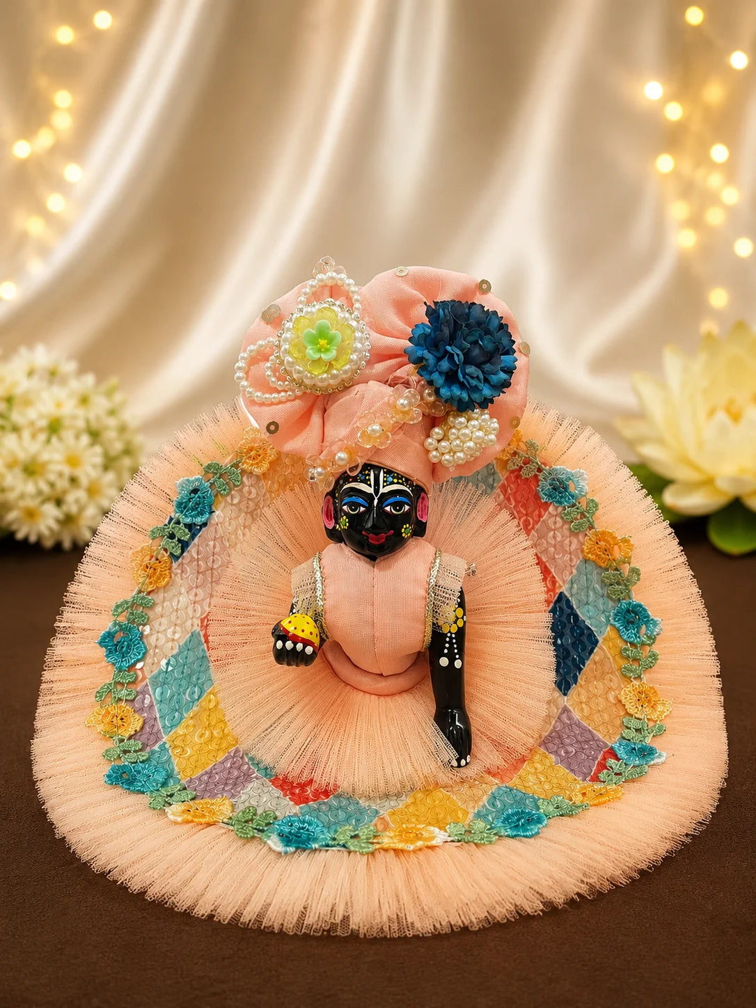 Pastel Diamond Sequin Net Laddu Gopal Dress Set
