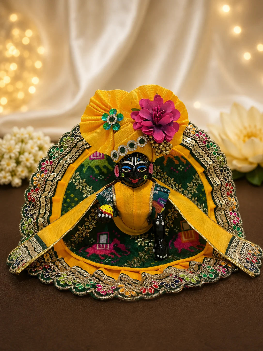 Patola Print Lace Laddu Gopal Dress Set