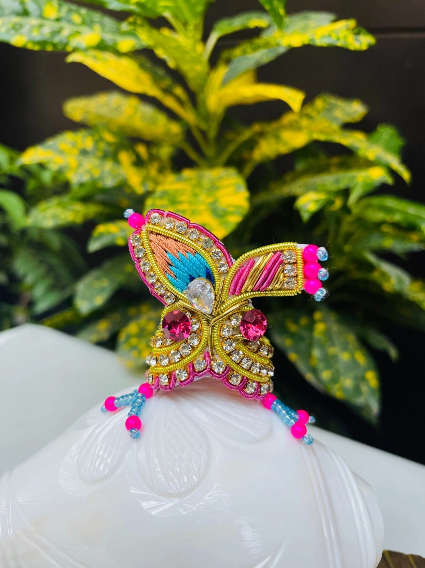 Pink & Blue Mukut and Mala