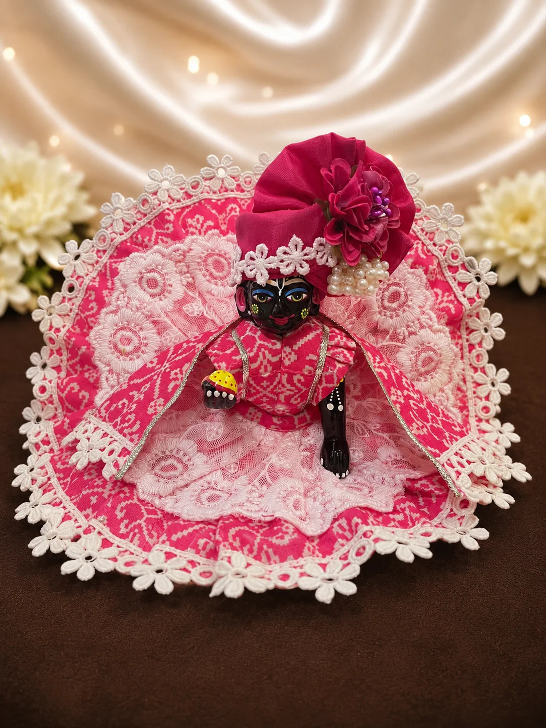 Pink Cotton Bandhani Print Laddu Gopal Dress
