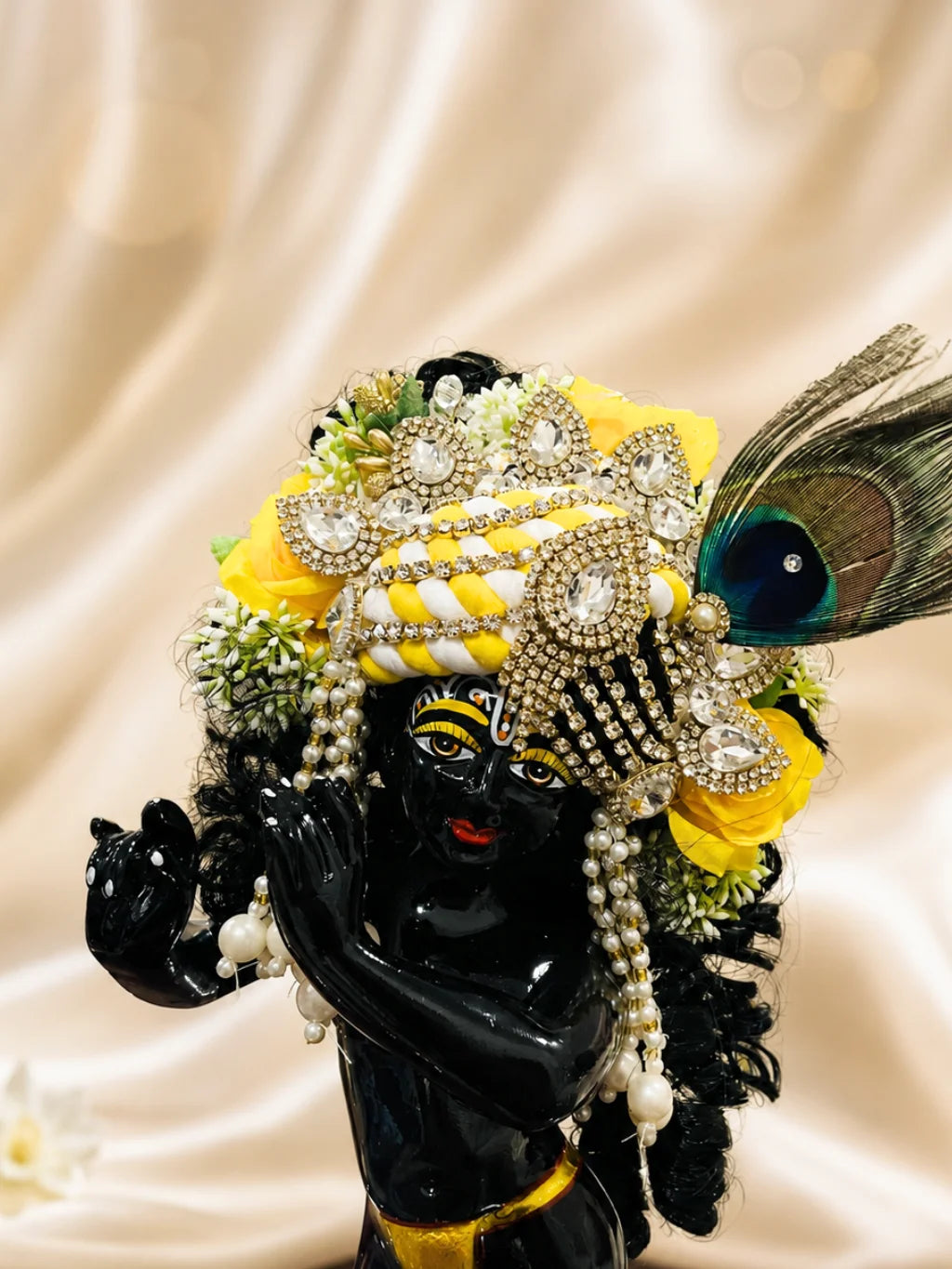 Prem Tarang Mukut with Hair for Krishna idol featuring a royal crown and ready-styled hair for divine head shringar