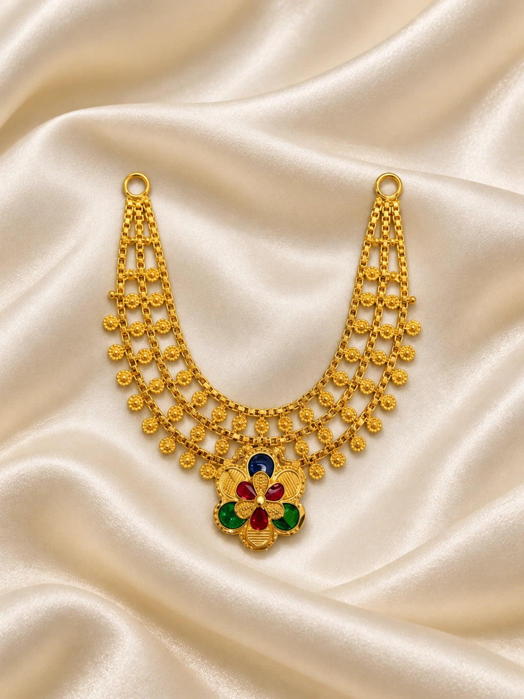 Pushpa Temple Gold Plated Haar for Deity with graceful floral motifs, intricate temple-style detailing and a rich golden finish for divine festive shringar.