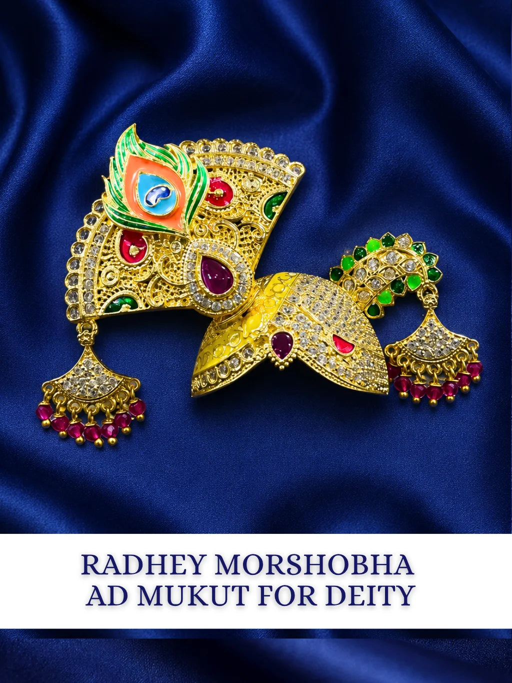 Radhey Morshobha AD Mukut for Laddu Gopal with sparkling American Diamond stones and peacock-inspired design