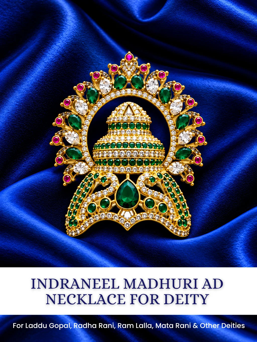 Ratna Kalash AD Mukut for Deity with jewel-inspired traditional design and sparkling American Diamond detailing