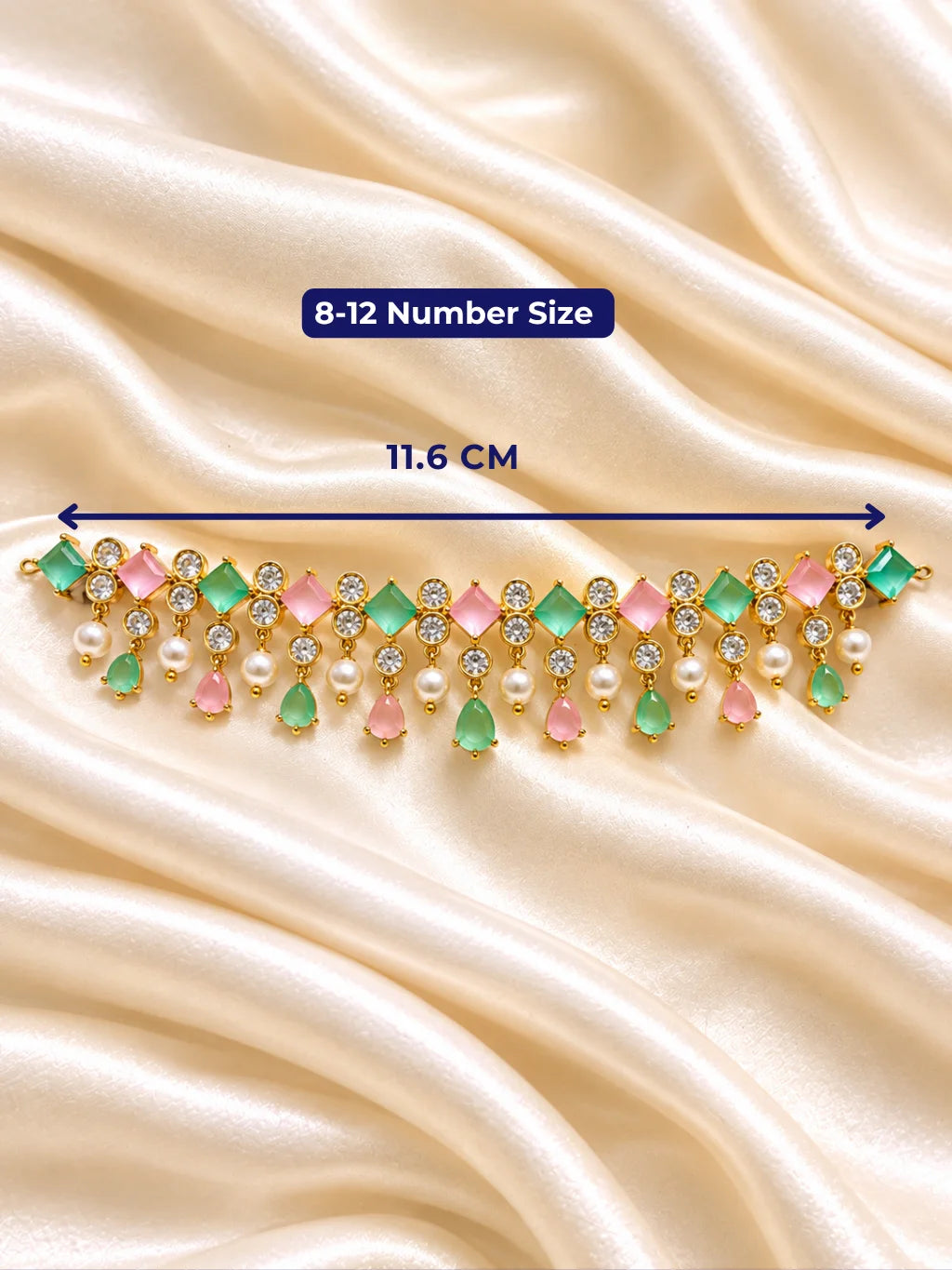 Ratna Mukta Manjari AD Kamarbandh for Deity featuring pearl-inspired ornamental styling and sparkling American Diamond detailing for Radha Rani waist shringar