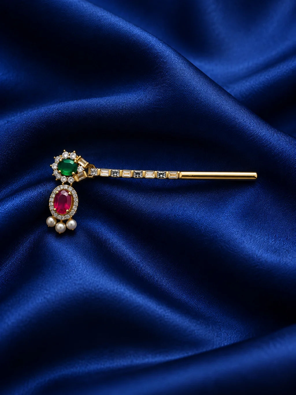 Ratna Mukta Pallavi AD Bansuri for Deity featuring precious jewel-inspired ornamentation, pearl-inspired accents, delicate botanical styling and sparkling American Diamond detailing for Laddu Gopal and Krishna Ji shringar.