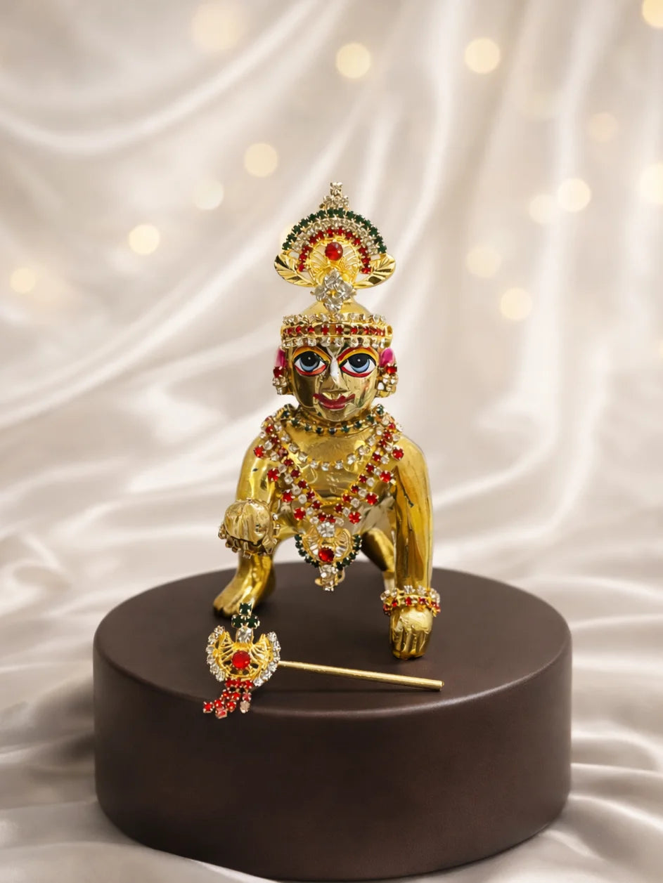 Red green devotional shringar set for Laddu Gopal with elegant traditional design