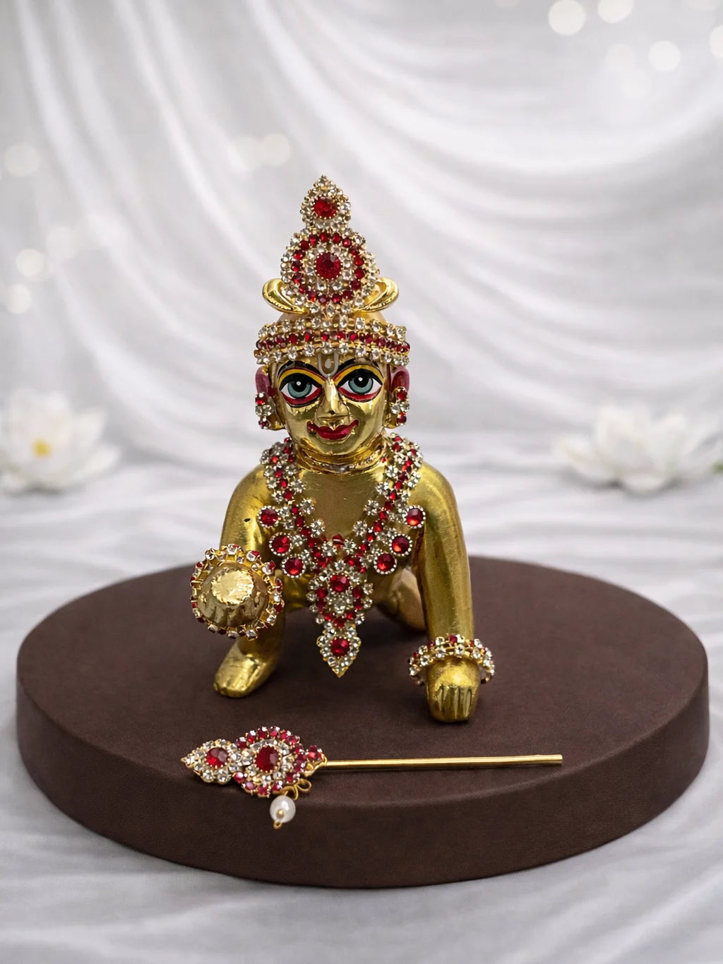 Red Stone Mukut Mala Set for Laddu Gopal