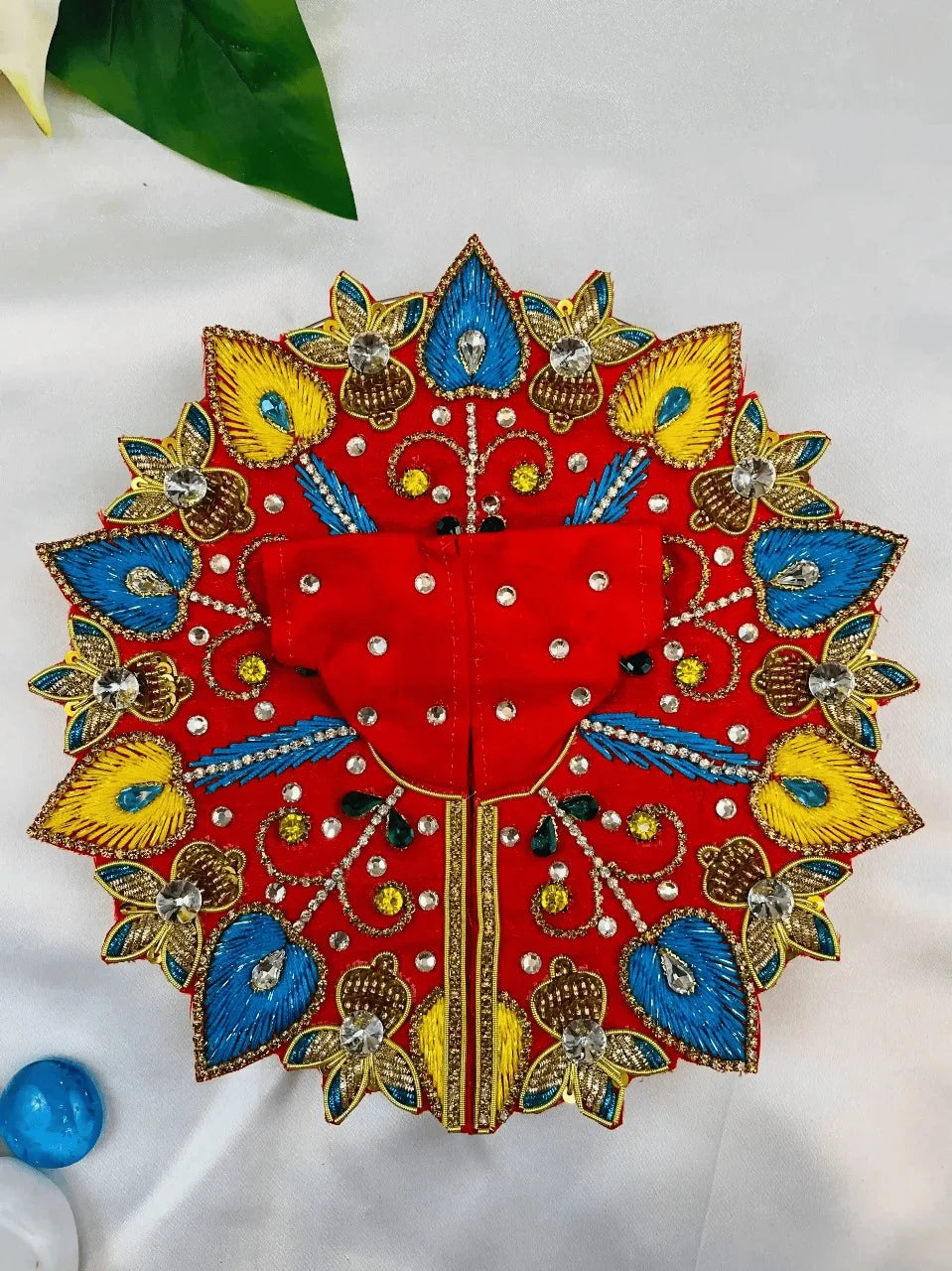 Red, Blue & Yellow Zari Work Laddu Gopal Dress
