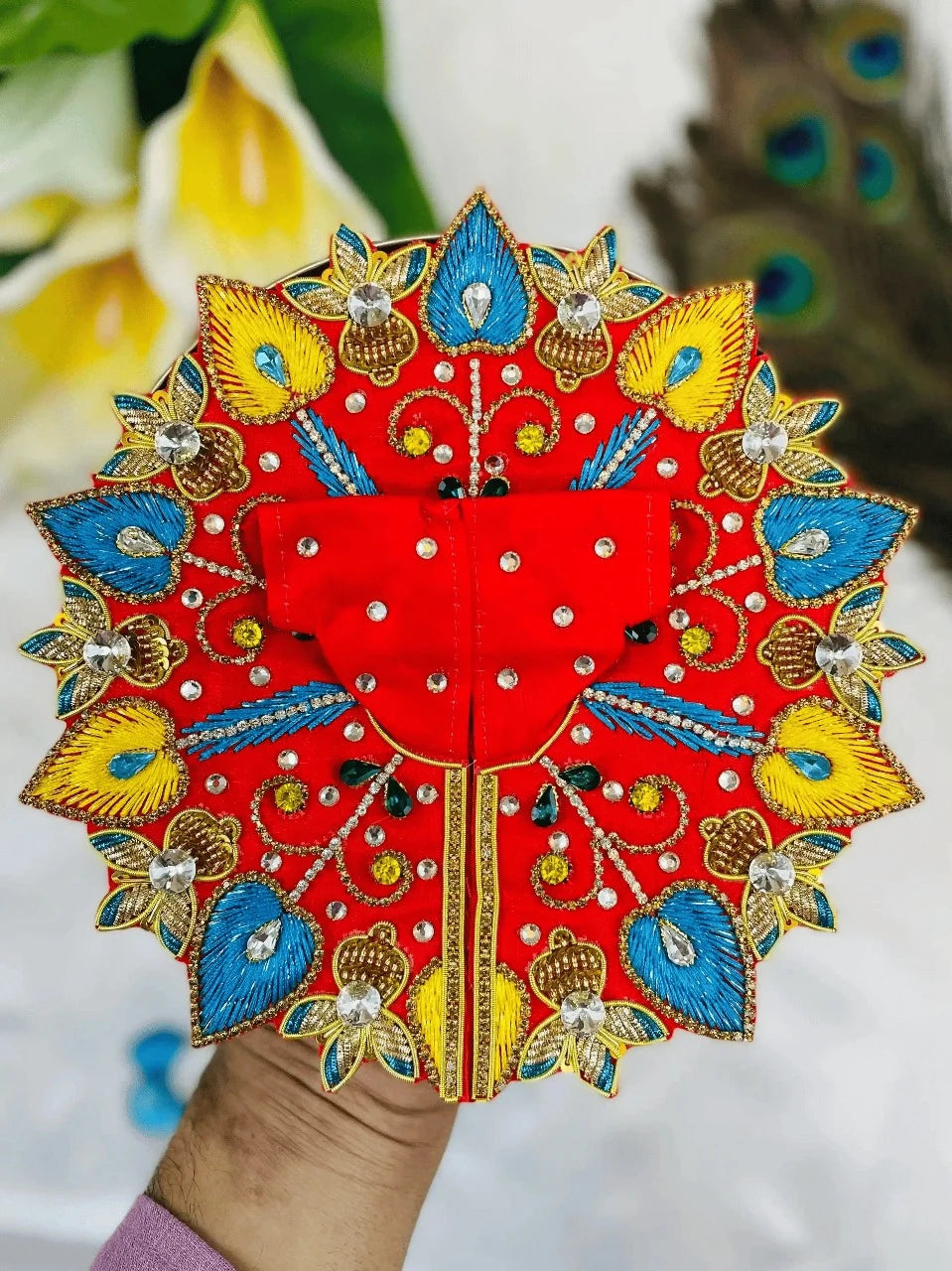 Red, Blue & Yellow Zari Work Laddu Gopal Dress 2
