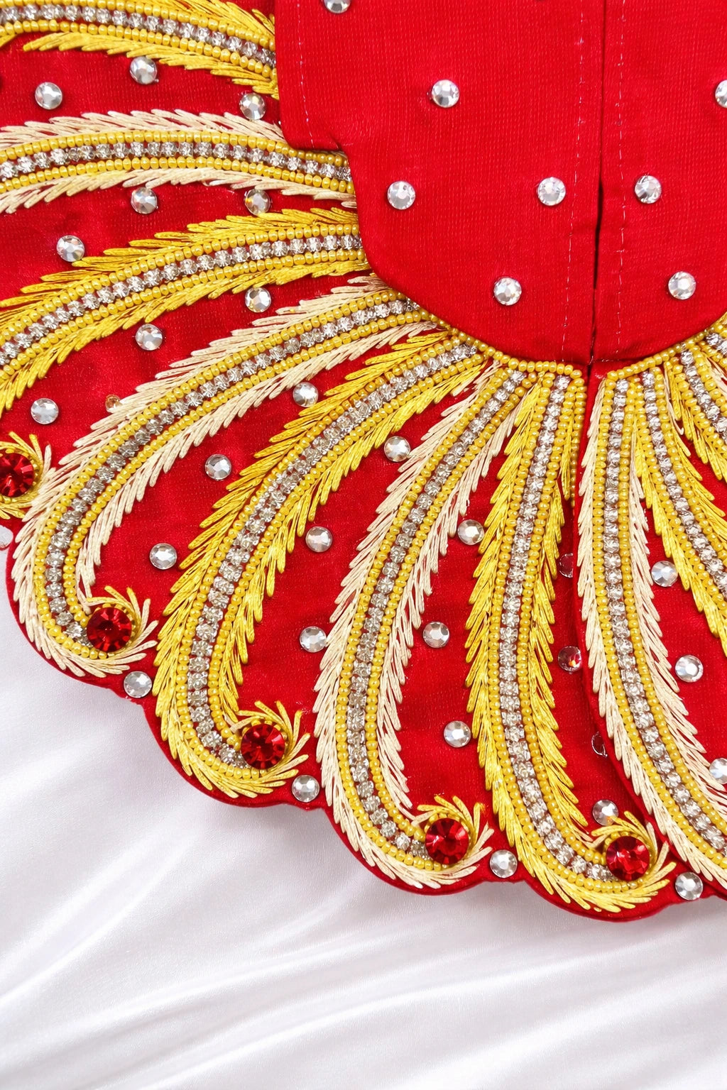 Red and yellow zari work Laddu Gopal dress handcrafted festive shringar poshak