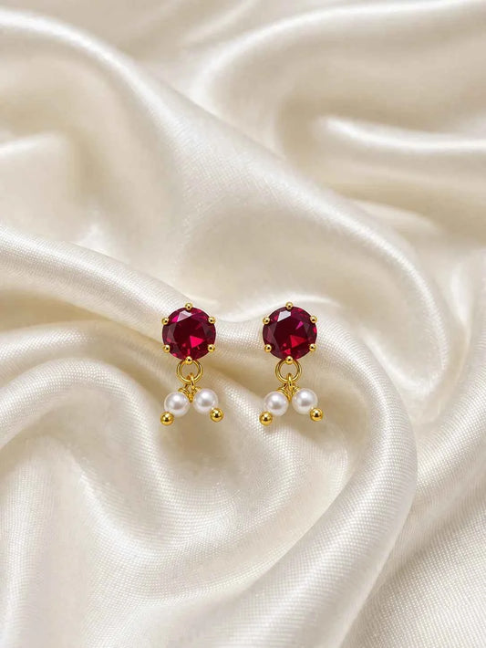 Ruby Pearl Drop Earrings for Laddu Gopal