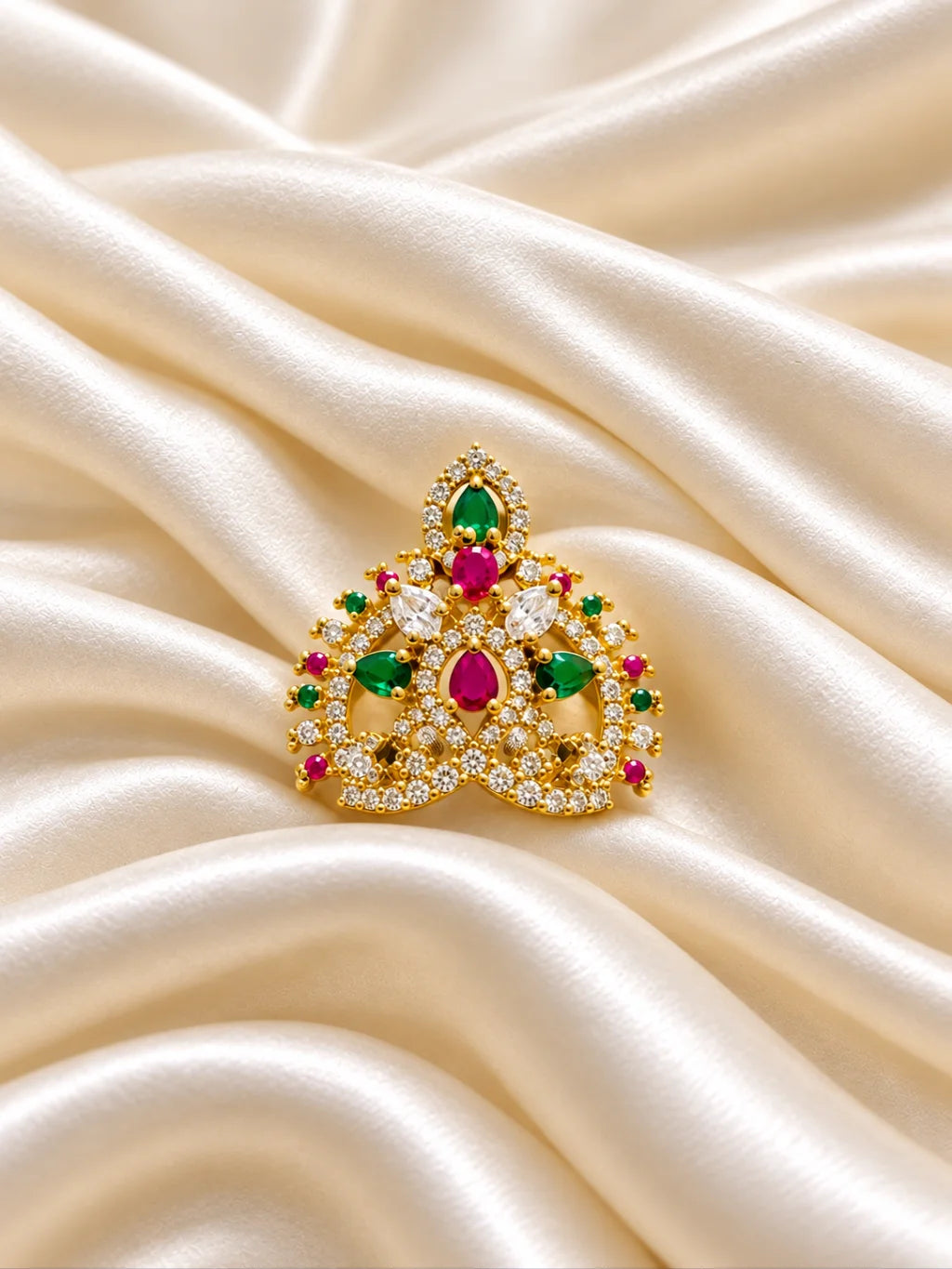 Shwet Kamal AD Mukut for Deity with white lotus-inspired design and sparkling American Diamond detailing