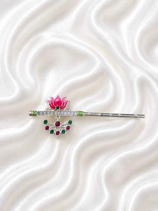 Silver-Plated Meenakari Lotus Bansuri