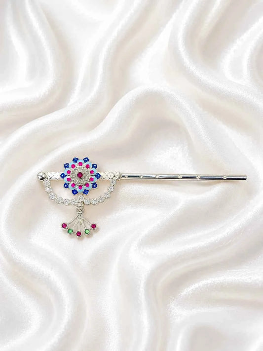 Silver Meenakari Flower-Crested Flute