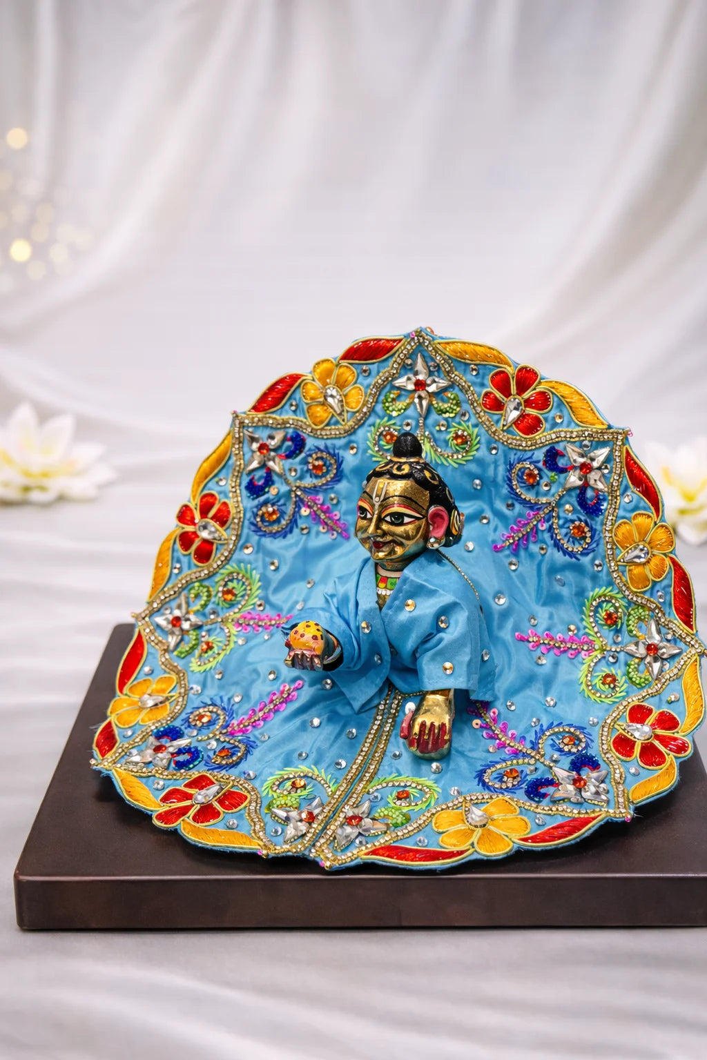 Sky blue multicolor stone work Laddu Gopal dress premium festive shringar
