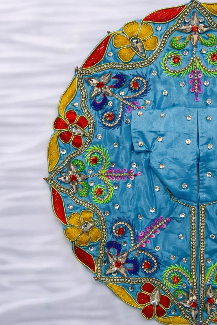 Sky blue multicolor stone work Laddu Gopal dress premium festive shringar
