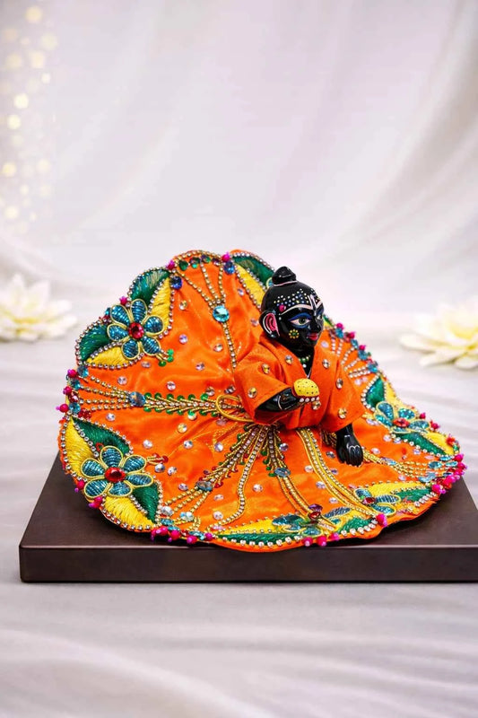 Stone Work Orange Laddu Gopal Dress