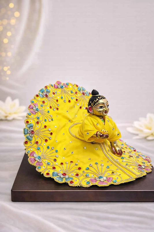 Stone Work Yellow Colour Laddu Gopal Dress