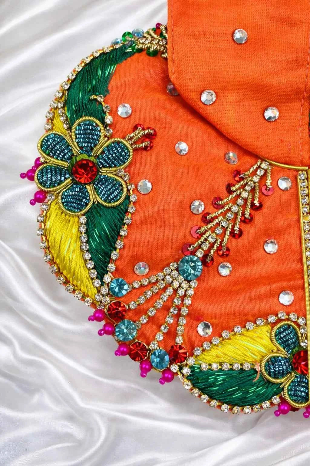 Stone Work Orange Laddu Gopal Dress