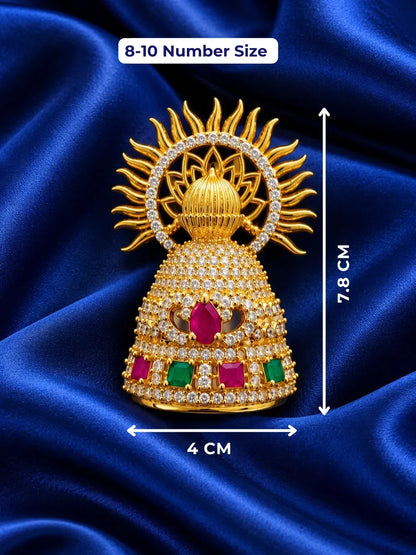 Shop Surya Kalash AD Mukut for Deity with radiant Surya-inspired styling, Kalash-inspired artistry and sparkling AD work for grand divine shringar.
