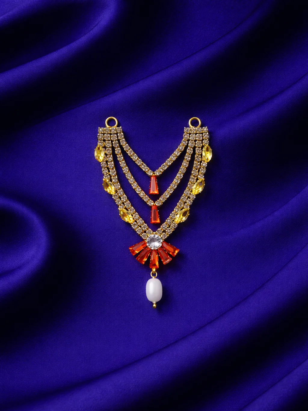 3 layer orange Laddu Gopal jewellery for festive royal shringar