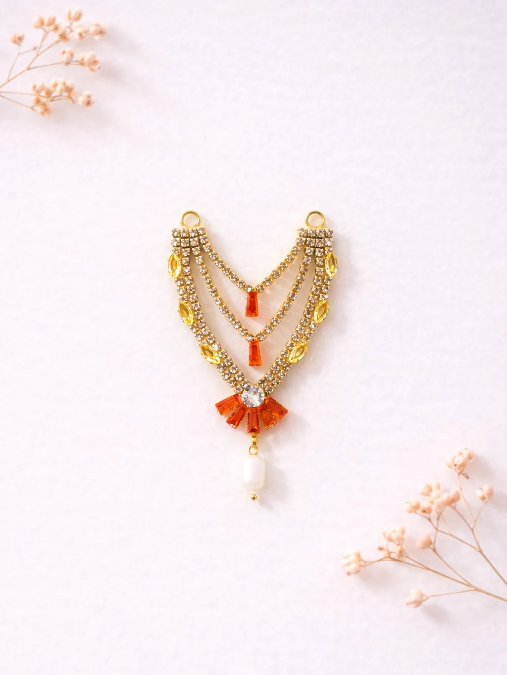 3 layer orange Laddu Gopal jewellery for festive royal shringar