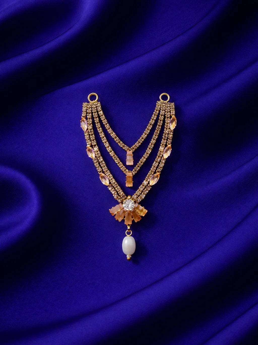 3 layer peach Laddu Gopal jewellery for elegant divine shringar