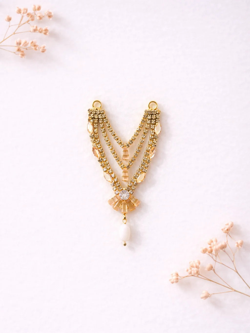 3 layer peach Laddu Gopal jewellery for elegant divine shringar